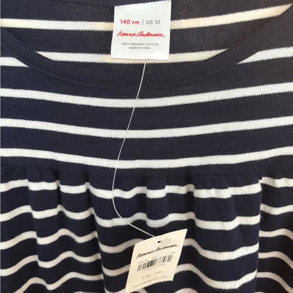 Hanna Andersson Navy and White Striped Long Sleeve 100% Cotton Dress NWT